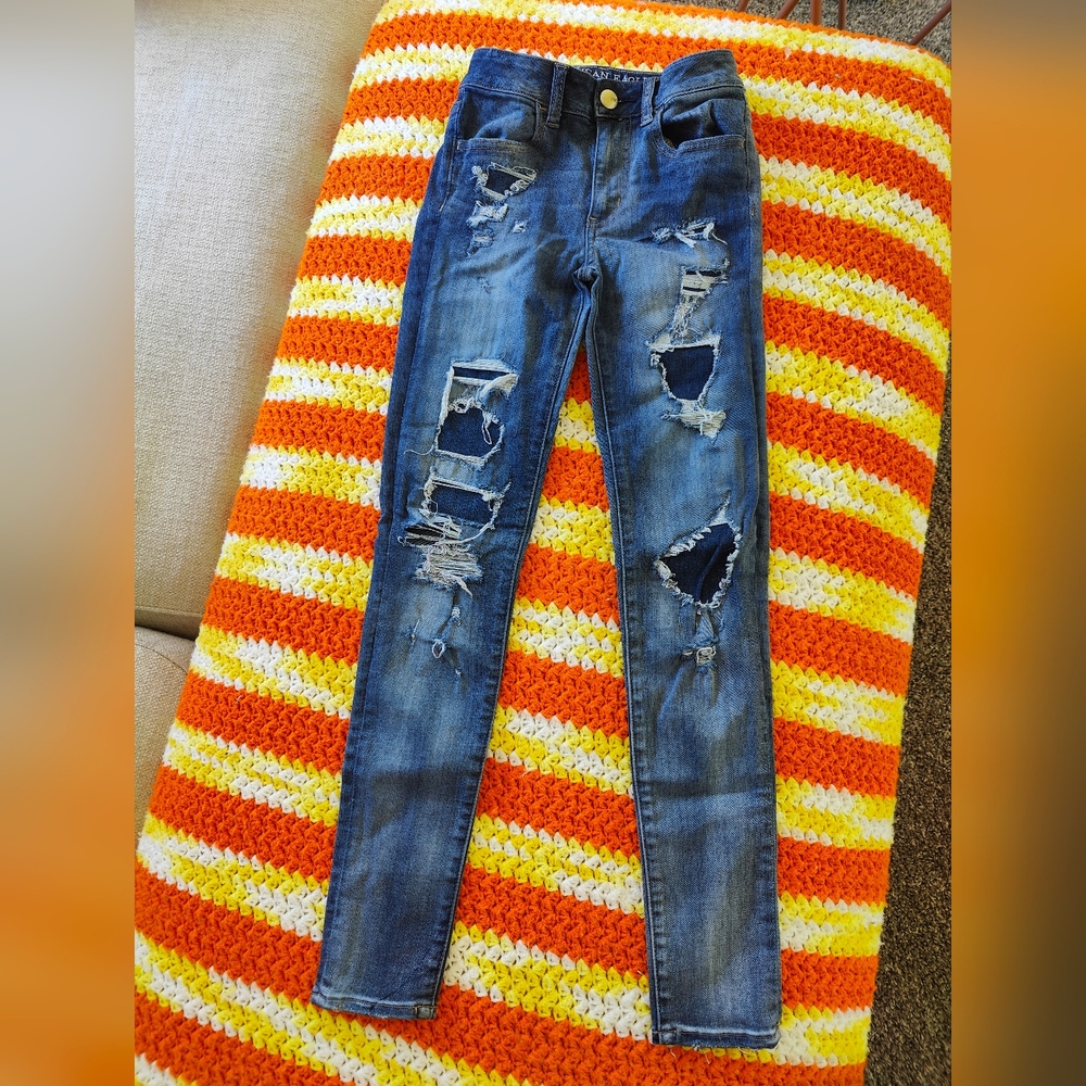 Aerie Ripped Blue Skinny Jeans